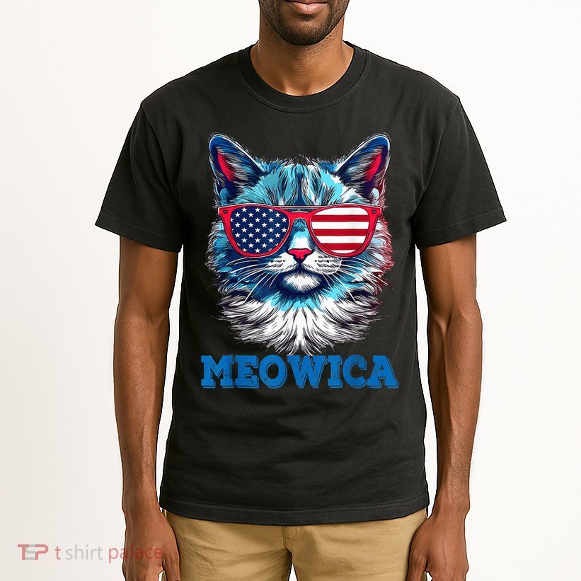 Patriotic Cat Sunglasses American Flag 4th of July Meowica Tall T-Shirt