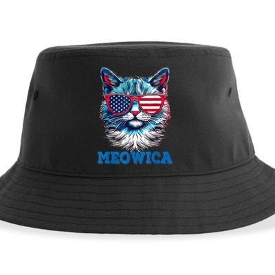 Patriotic Cat Sunglasses American Flag 4th of July Meowica Sustainable Bucket Hat