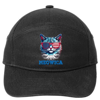 Patriotic Cat Sunglasses American Flag 4th of July Meowica 7-Panel Snapback Hat