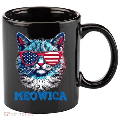 Patriotic Cat Sunglasses American Flag 4th of July Meowica 11oz C Handle Ceramic Mug
