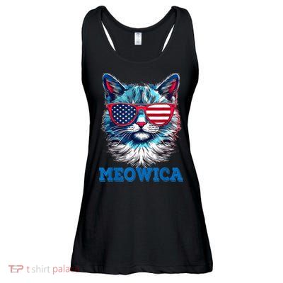 Patriotic Cat Sunglasses American Flag 4th of July Meowica Ladies Essential Flowy Tank