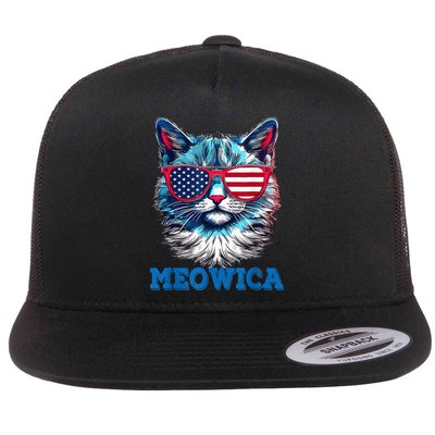 Patriotic Cat Sunglasses American Flag 4th of July Meowica Flatbill Hat