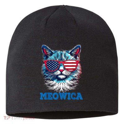 Patriotic Cat Sunglasses American Flag 4th of July Meowica Sustainable Beanie