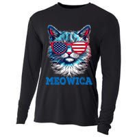 Patriotic Cat Sunglasses American Flag 4th of July Meowica Cooling Performance Long Sleeve Crew