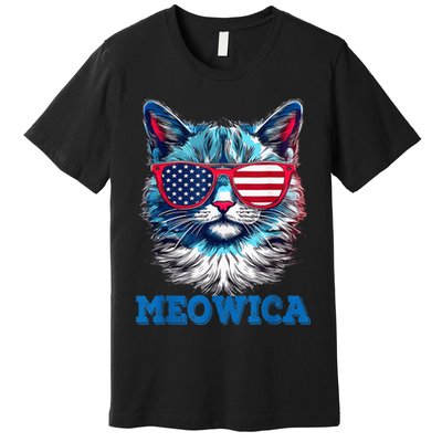 Patriotic Cat Sunglasses American Flag 4th of July Meowica Premium T-Shirt