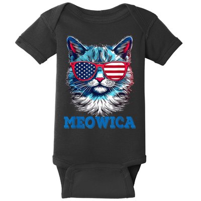 Patriotic Cat Sunglasses American Flag 4th of July Meowica Baby Bodysuit