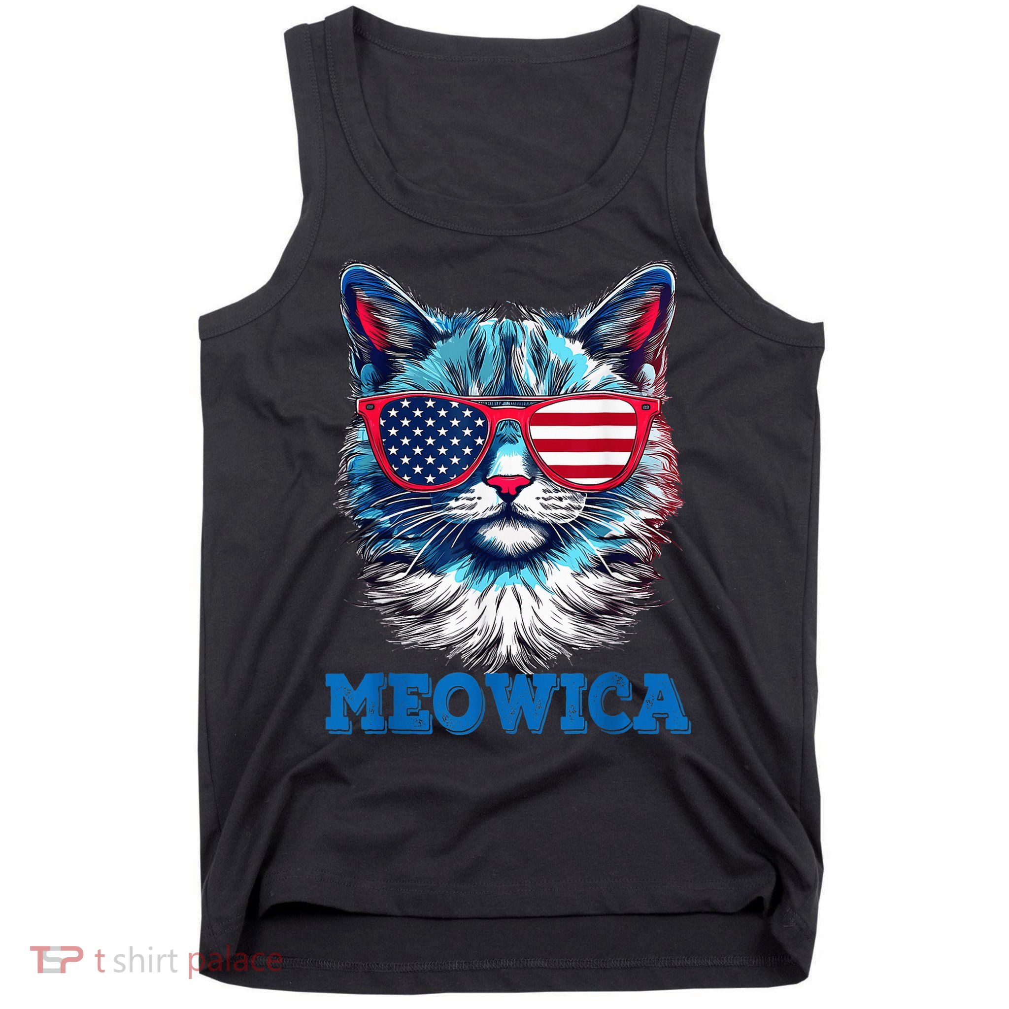 Patriotic Cat Sunglasses American Flag 4th of July Meowica Tank Top