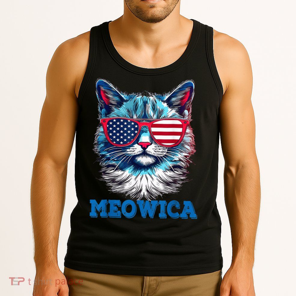 Patriotic Cat Sunglasses American Flag 4th of July Meowica Tank Top