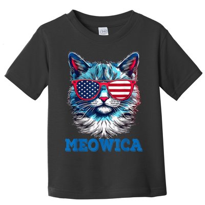 Patriotic Cat Sunglasses American Flag 4th of July Meowica Toddler T-Shirt