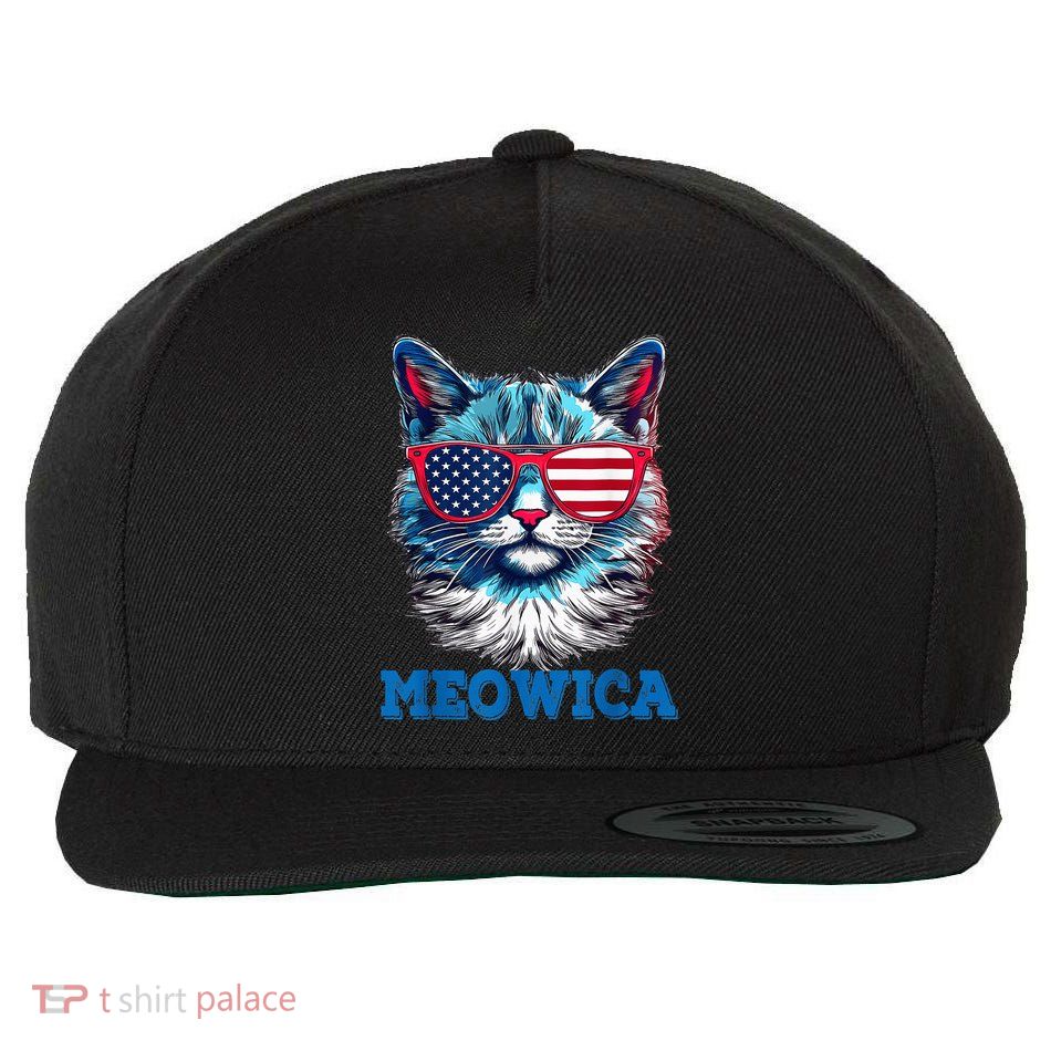Patriotic Cat Sunglasses American Flag 4th of July Meowica Wool Snapback Cap