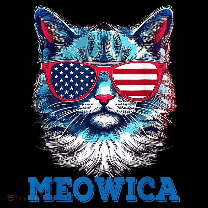 Patriotic Cat Sunglasses American Flag 4th of July Meowica Kids T-Shirt