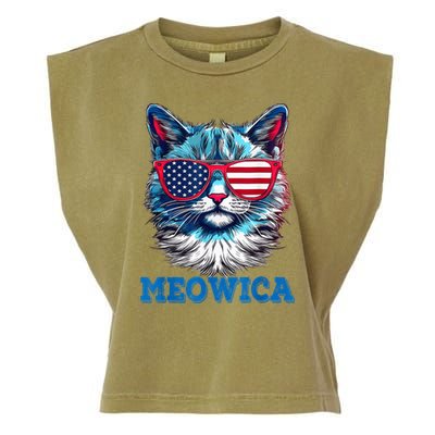 Patriotic Cat Sunglasses American Flag 4th of July Meowica Garment-Dyed Women's Muscle Tee