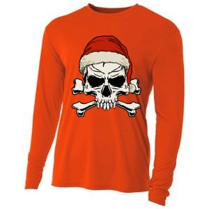 Pirate Christmas Skull & Crossbones Santa Hat. Goth Pirate Cooling Performance Long Sleeve Crew