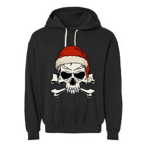 Pirate Christmas Skull & Crossbones Santa Hat. Goth Pirate Garment-Dyed Fleece Hoodie