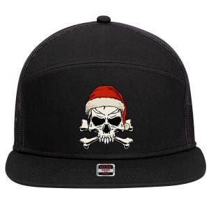 Pirate Christmas Skull & Crossbones Santa Hat. Goth Pirate 7 Panel Mesh Trucker Snapback Hat