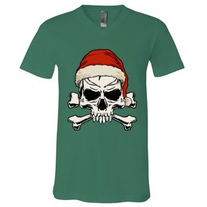 Pirate Christmas Skull & Crossbones Santa Hat. Goth Pirate V-Neck T-Shirt