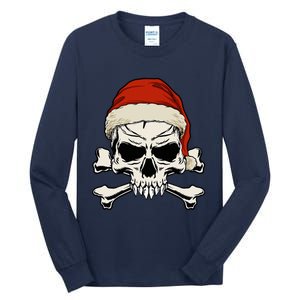 Pirate Christmas Skull & Crossbones Santa Hat. Goth Pirate Tall Long Sleeve T-Shirt