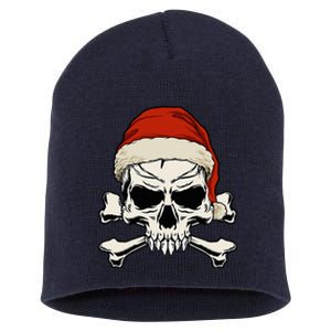 Pirate Christmas Skull & Crossbones Santa Hat. Goth Pirate Short Acrylic Beanie