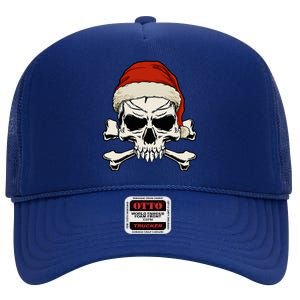 Pirate Christmas Skull & Crossbones Santa Hat. Goth Pirate High Crown Mesh Back Trucker Hat