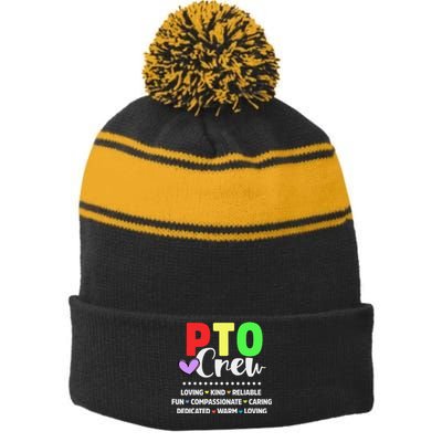 PTO Crew School Volunteer Parent Teacher Stripe Pom Pom Beanie