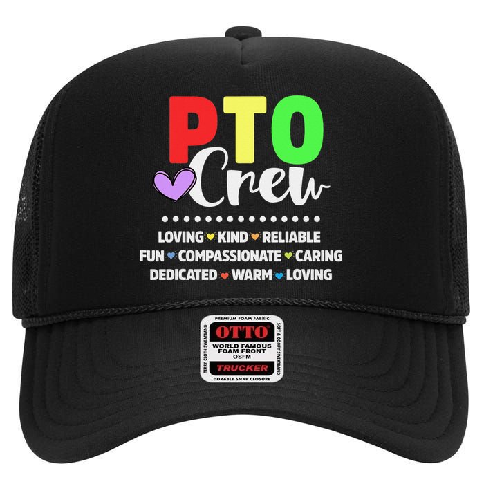 PTO Crew School Volunteer Parent Teacher High Crown Mesh Back Trucker Hat