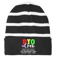 PTO Crew School Volunteer Parent Teacher Striped Beanie with Solid Band