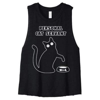 Personal Cat Servant Funny Black Cat Lover Gift Women's Racerback Cropped Tank