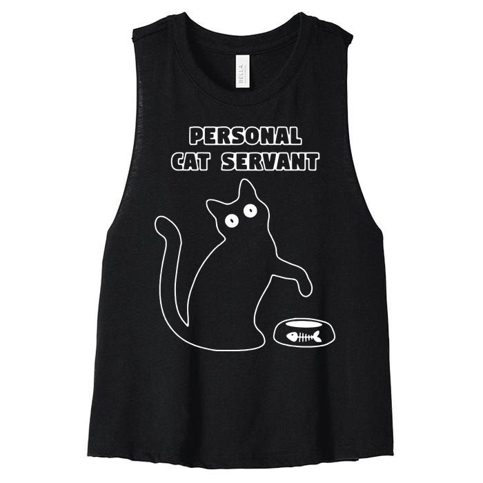 Personal Cat Servant Funny Black Cat Lover Gift Women's Racerback Cropped Tank