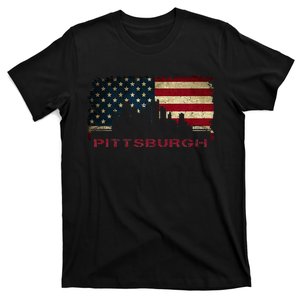 Pittsburgh City Skyline Art Usa Flag Sl City American T-Shirt