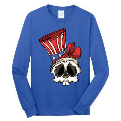 Patriotic Cute Skull American Flag 4th Of July Gift Tall Long Sleeve T-Shirt