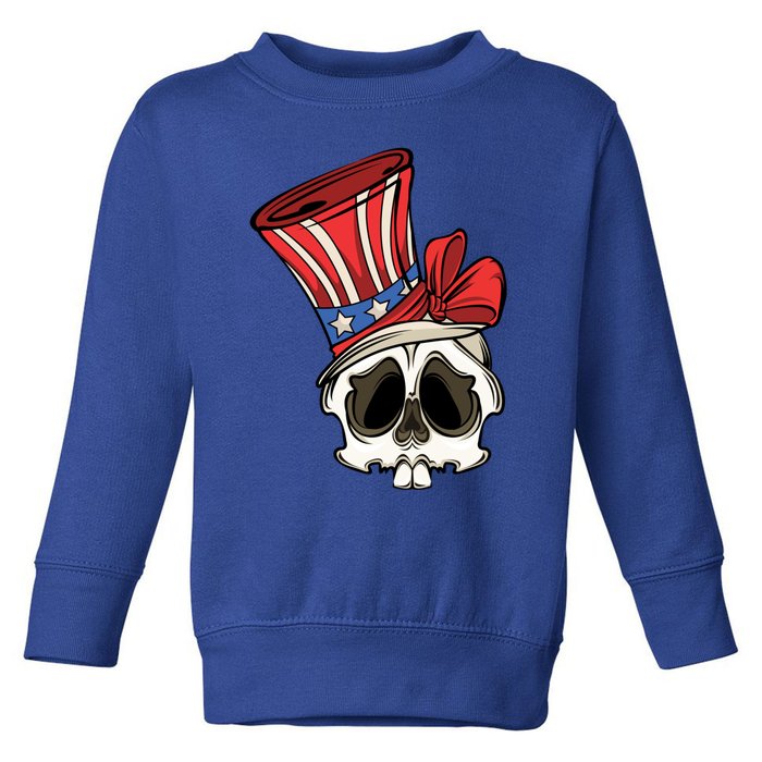 Patriotic Cute Skull American Flag 4th Of July Gift Toddler Sweatshirt