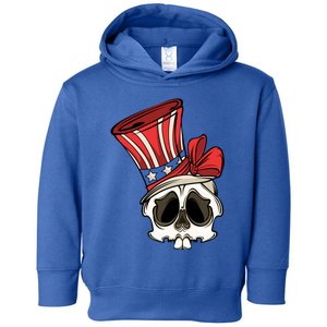 Patriotic Cute Skull American Flag 4th Of July Gift Toddler Hoodie