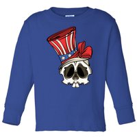 Patriotic Cute Skull American Flag 4th Of July Gift Toddler Long Sleeve Shirt