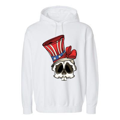 Patriotic Cute Skull American Flag 4th Of July Gift Garment-Dyed Fleece Hoodie