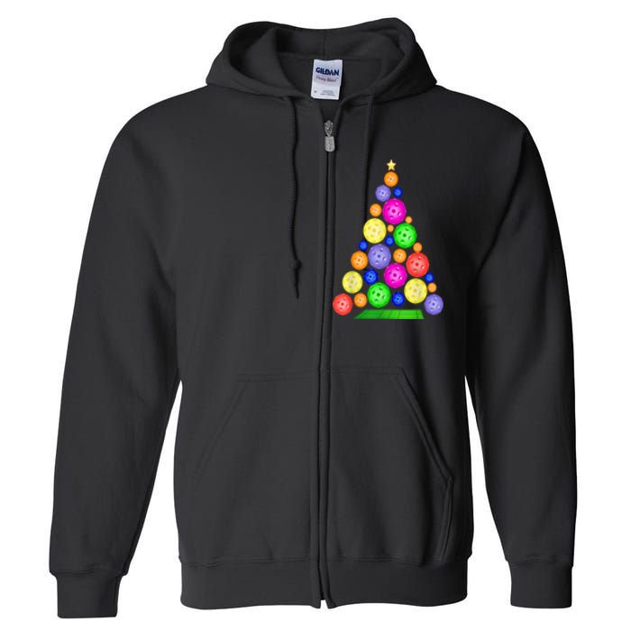 Pickleball Christmas Tree Sport Gift Full Zip Hoodie