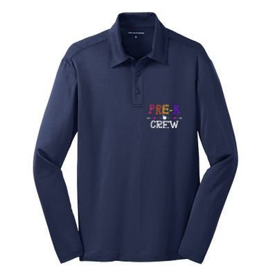 Prek Crew Teacher Funny First Day Of School Gift Silk Touch Performance Long Sleeve Polo