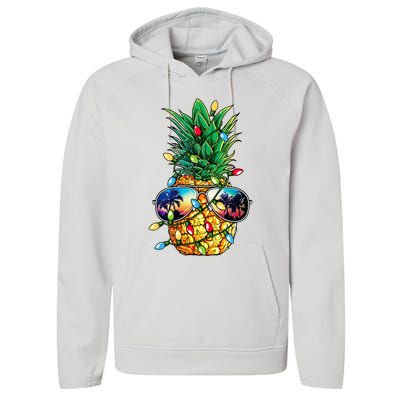 Pineapple Christmas Tree Lights Xmas Women Sunglasses Performance Fleece Hoodie