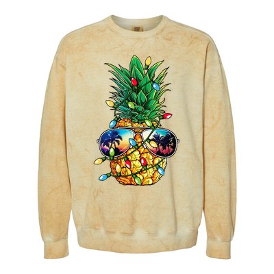 Pineapple Christmas Tree Lights Xmas Women Sunglasses Colorblast Crewneck Sweatshirt