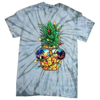 Pineapple Christmas Tree Lights Xmas Women Sunglasses Tie-Dye T-Shirt