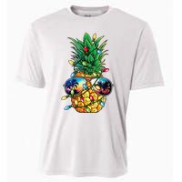 Pineapple Christmas Tree Lights Xmas Women Sunglasses Cooling Performance Crew T-Shirt