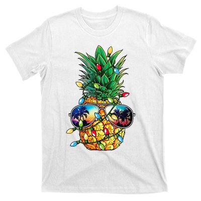 Pineapple Christmas Tree Lights Xmas Women Sunglasses T-Shirt