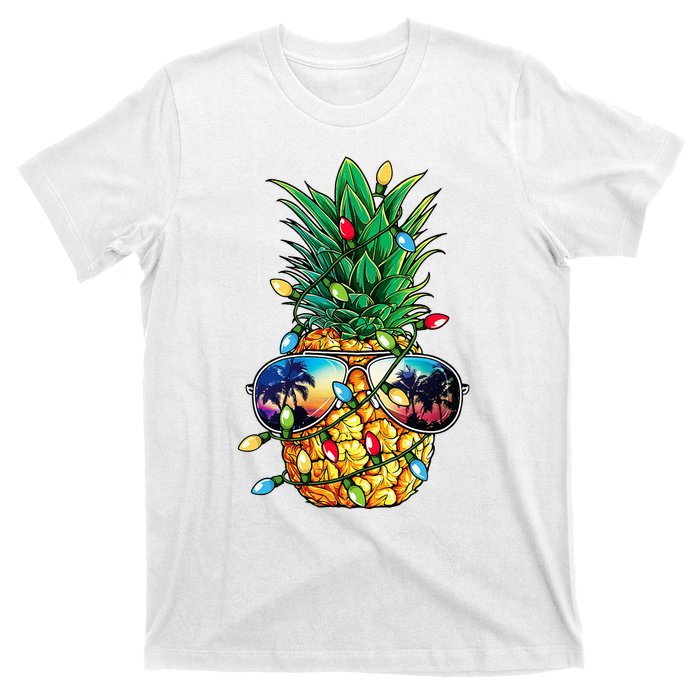 Pineapple Christmas Tree Lights Xmas Women Sunglasses T-Shirt