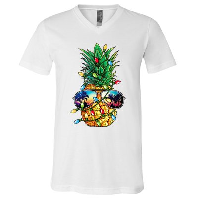 Pineapple Christmas Tree Lights Xmas Women Sunglasses V-Neck T-Shirt