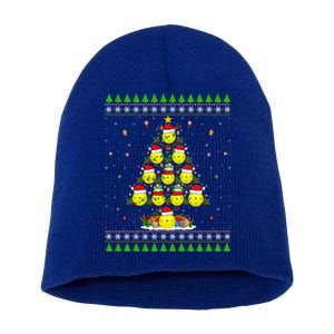 Pickleball Christmas Tree Ugly Sweater Santa Pickleball Xmas Gift Short Acrylic Beanie