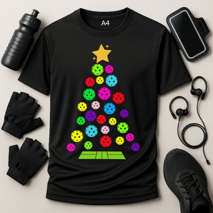 Pickleball Christmas Tree Santa Pickleball X Mas Lights Cooling Performance Crew T-Shirt
