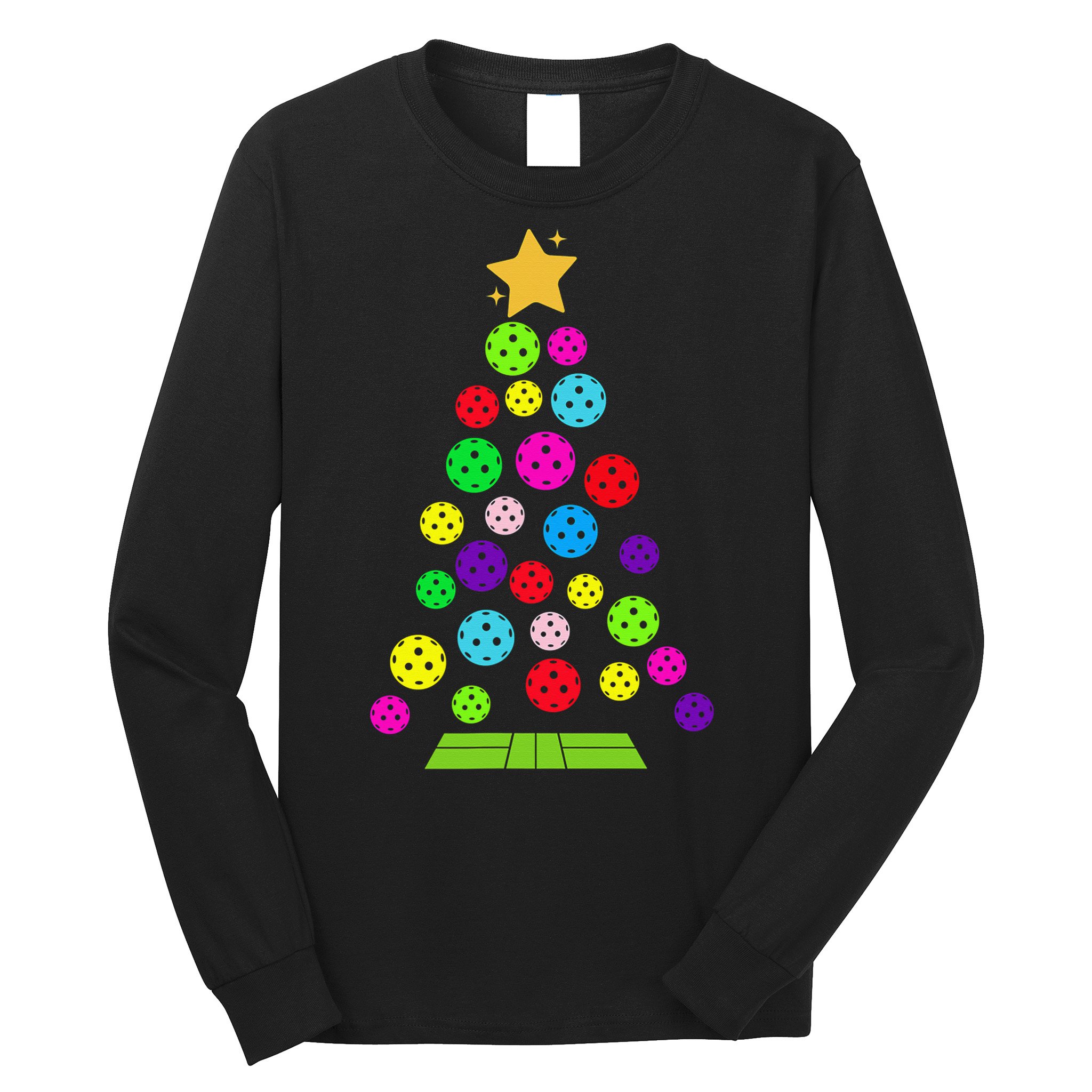 Pickleball Christmas Tree Santa Pickleball X Mas Lights Long Sleeve Shirt