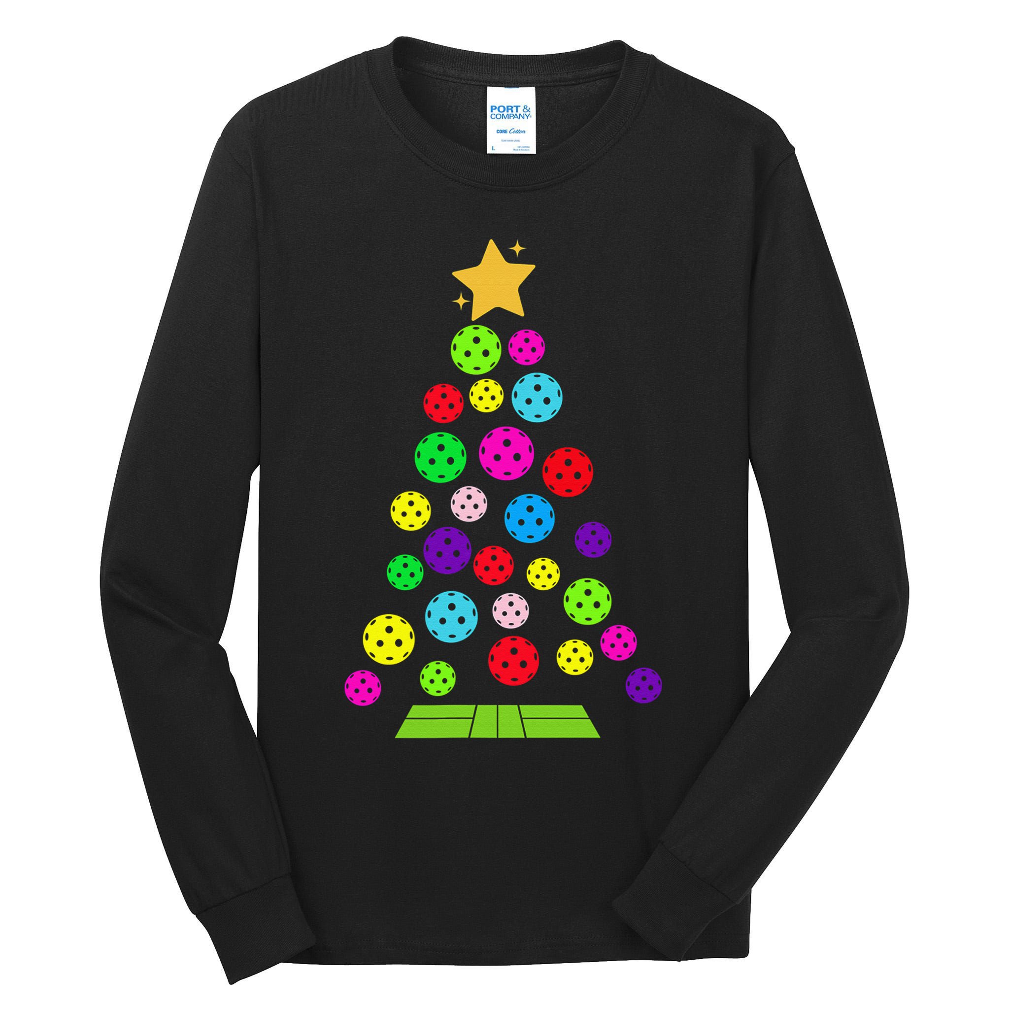 Pickleball Christmas Tree Santa Pickleball X Mas Lights Tall Long Sleeve T-Shirt