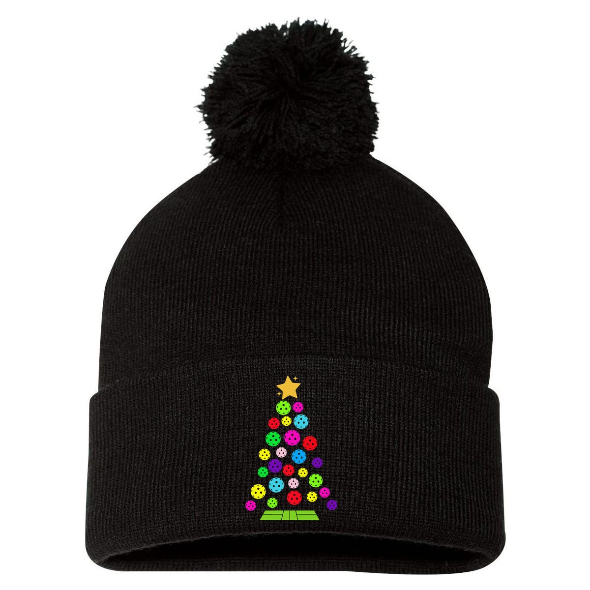 Pickleball Christmas Tree Santa Pickleball X Mas Lights Pom Pom 12in Knit Beanie