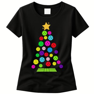 Pickleball Christmas Tree Santa Pickleball X Mas Lights Womens T-Shirt