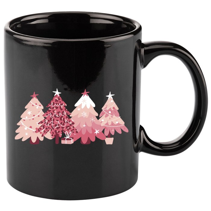 Pink Christmas Tree Holiday 11oz C Handle Ceramic Mug